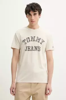 Хлопковая футболка Tommy Jeans, бежевый