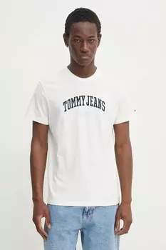 Хлопковая футболка Tommy Jeans, бежевый