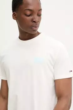 Хлопковая футболка Tommy Jeans, бежевый