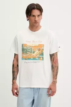 Хлопковая футболка Tommy Jeans, бежевый