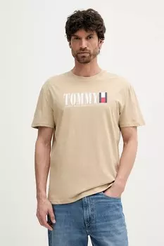 Хлопковая футболка Tommy Jeans, бежевый
