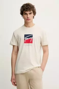 Хлопковая футболка Tommy Jeans, бежевый