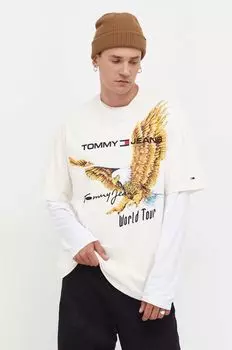 Хлопковая футболка Tommy Jeans, бежевый