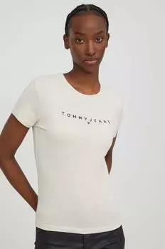 Хлопковая футболка Tommy Jeans, бежевый