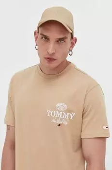 Хлопковая футболка Tommy Jeans, бежевый