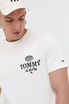 Хлопковая футболка Tommy Jeans, бежевый