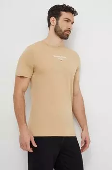 Хлопковая футболка Tommy Jeans, бежевый