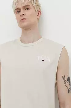 Хлопковая футболка Tommy Jeans, бежевый