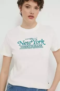Хлопковая футболка Tommy Jeans, бежевый