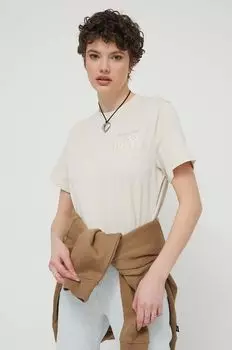 Хлопковая футболка Tommy Jeans, бежевый