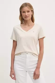 Хлопковая футболка Tommy Jeans, бежевый
