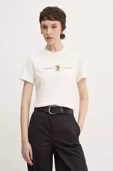 Хлопковая футболка Tommy Jeans, бежевый