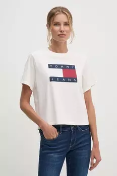 Хлопковая футболка Tommy Jeans, бежевый