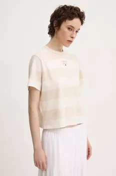 Хлопковая футболка Tommy Jeans, бежевый