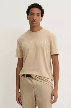 Хлопковая футболка Tommy Jeans, бежевый