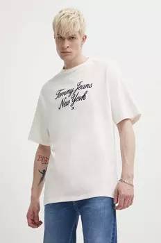 Хлопковая футболка Tommy Jeans, бежевый