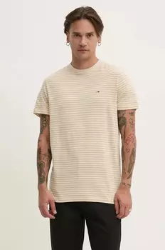 Хлопковая футболка Tommy Jeans, бежевый