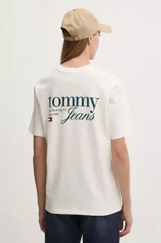 Хлопковая футболка Tommy Jeans, бежевый