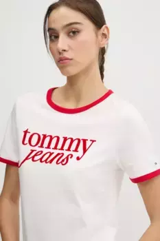 Хлопковая футболка Tommy Jeans, бежевый