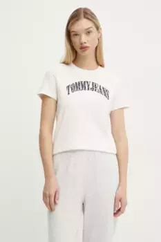 Хлопковая футболка Tommy Jeans, бежевый