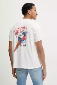 Хлопковая футболка Tommy Jeans, бежевый