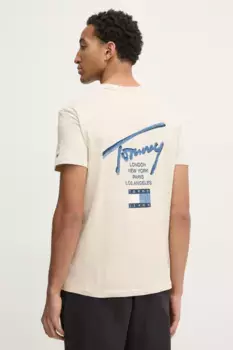 Хлопковая футболка Tommy Jeans, бежевый