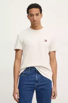 Хлопковая футболка Tommy Jeans, бежевый