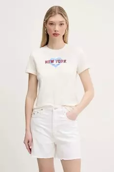 Хлопковая футболка Tommy Jeans, бежевый