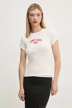 Хлопковая футболка Tommy Jeans, бежевый