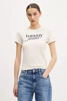Хлопковая футболка Tommy Jeans, бежевый