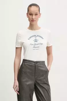 Хлопковая футболка Tommy Jeans, бежевый