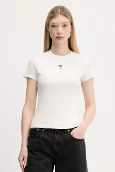 Хлопковая футболка Tommy Jeans, бежевый