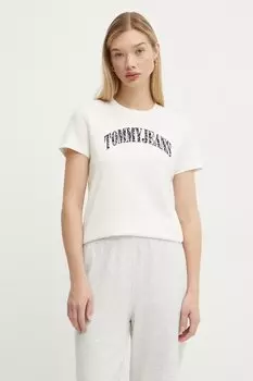 Хлопковая футболка Tommy Jeans, бежевый