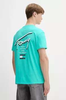 Хлопковая футболка Tommy Jeans, бирюзовый