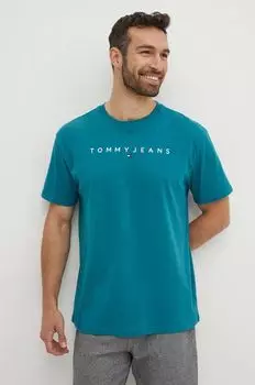 Хлопковая футболка Tommy Jeans, бирюзовый