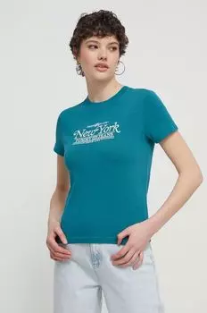 Хлопковая футболка Tommy Jeans, бирюзовый