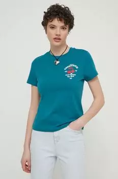 Хлопковая футболка Tommy Jeans, бирюзовый