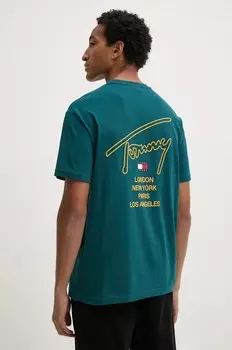 Хлопковая футболка Tommy Jeans, бирюзовый