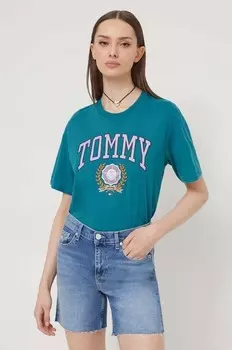 Хлопковая футболка Tommy Jeans, бирюзовый