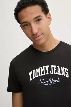 Хлопковая футболка Tommy Jeans, черный