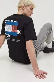 Хлопковая футболка Tommy Jeans, черный