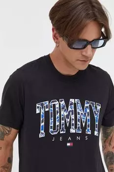 Хлопковая футболка Tommy Jeans, черный