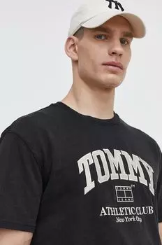 Хлопковая футболка Tommy Jeans, черный