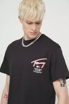 Хлопковая футболка Tommy Jeans, черный