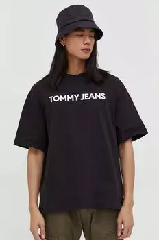 Хлопковая футболка Tommy Jeans, черный