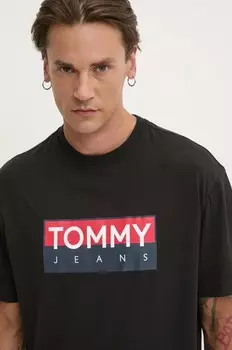 Хлопковая футболка Tommy Jeans, черный