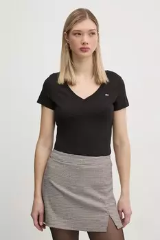 Хлопковая футболка Tommy Jeans, черный