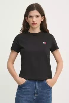 Хлопковая футболка Tommy Jeans, черный