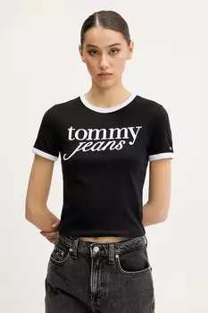 Хлопковая футболка Tommy Jeans, черный