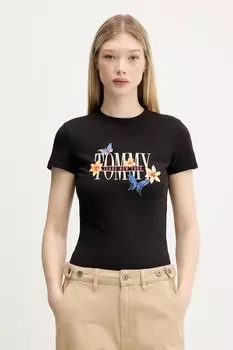 Хлопковая футболка Tommy Jeans, черный